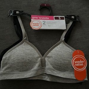 Girls 2pck padded Bralette sz S grey & black adjustable straps convertable